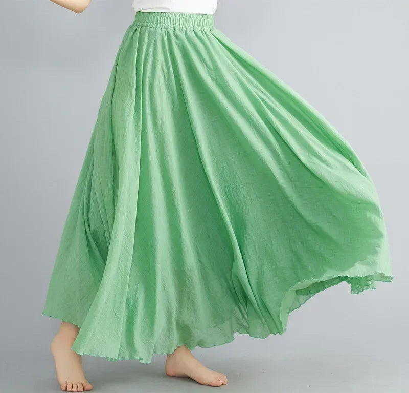 Fashion Cotton Linen Clothes Women Skirts Maxi Y2k Elegant Beach Saia Ropa Mujer Casual Vestido Boho Long Skirt Faldas Harajuku