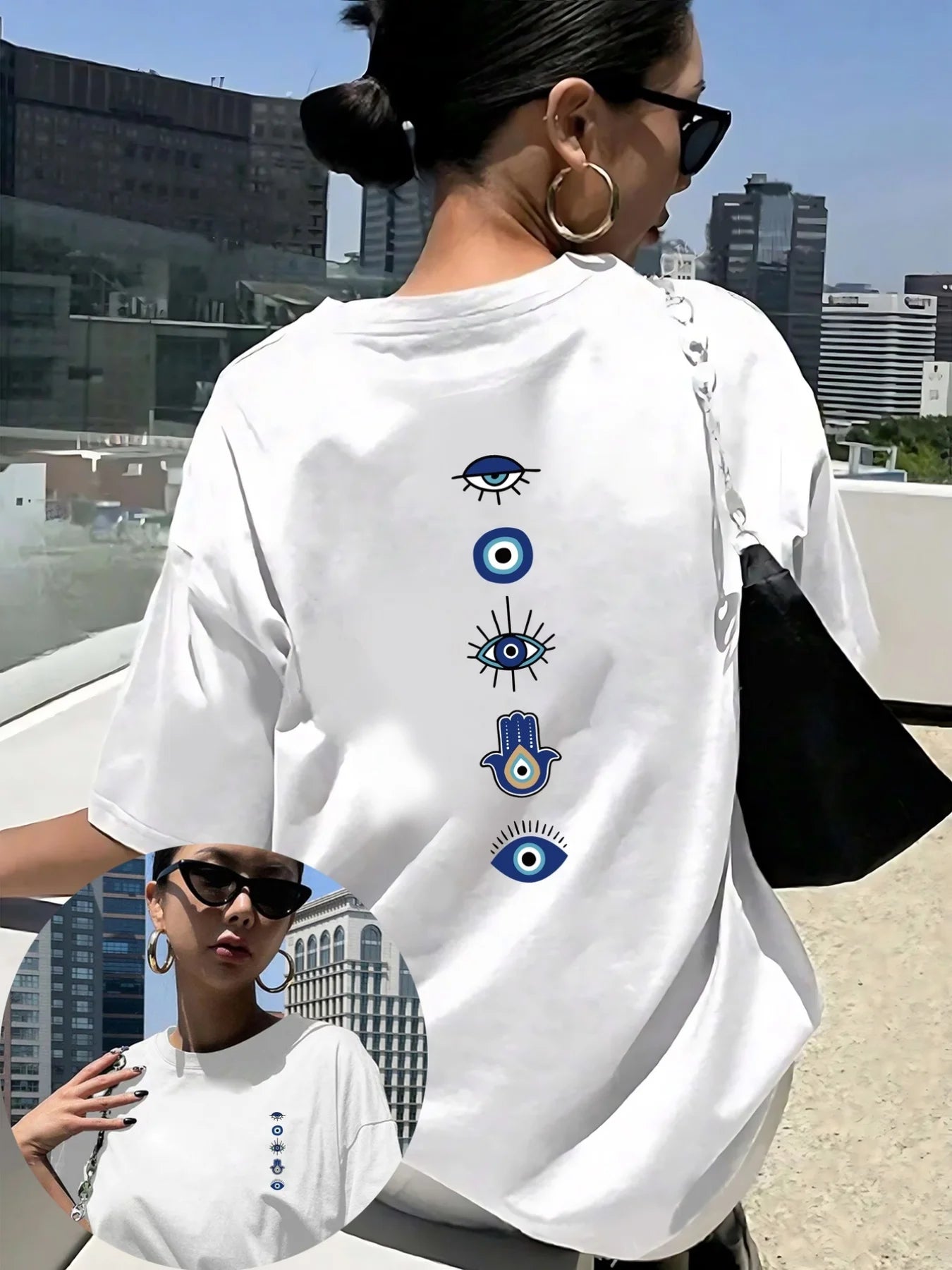 Fashion Casual Tops Rhinestone Angel Wings TShirt -Sparkling Hotfix Diamond Casual Tee Double-Sided Print Women TShirt Women