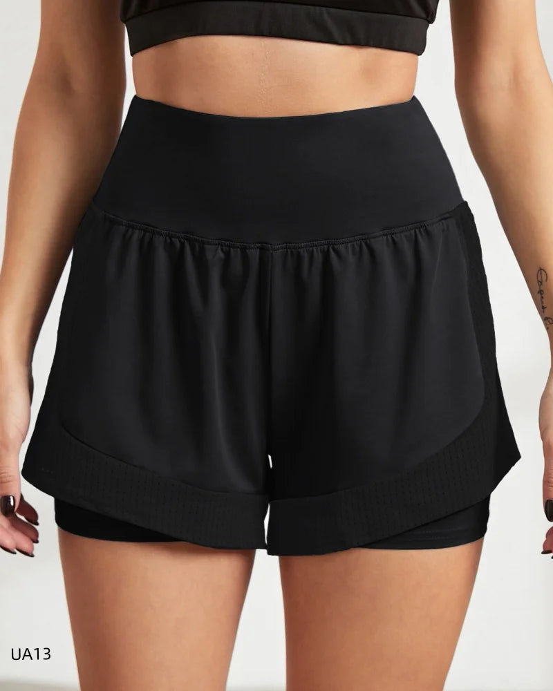 Women's High-Waist Elastic Sports Shorts  2-in-1 Quick-Dry Breathable Yoga Running Training Fitness Shorts