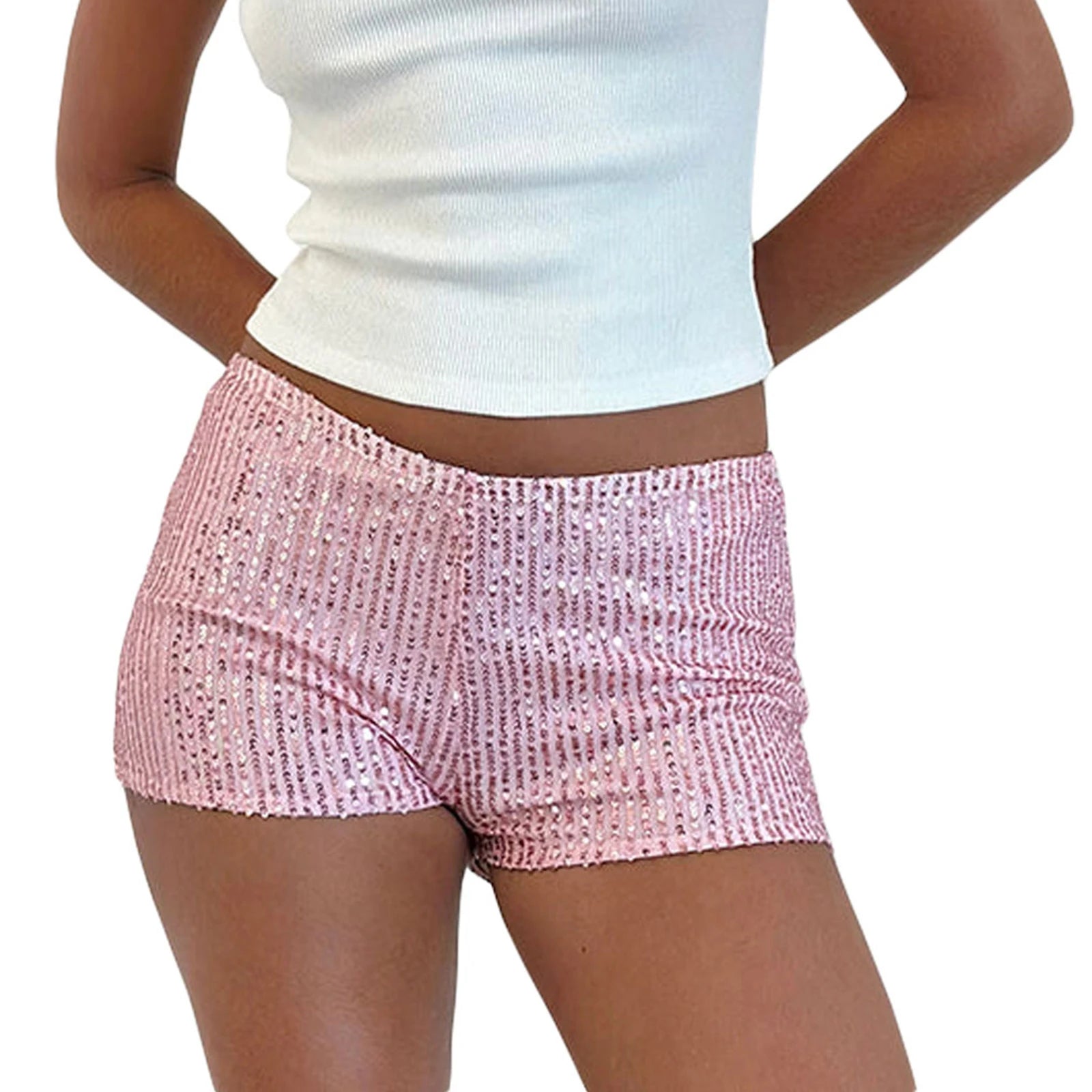 Women's Sequins Shorts Summer Low Rise Elastic Waistband Shorts Hot Streetwear