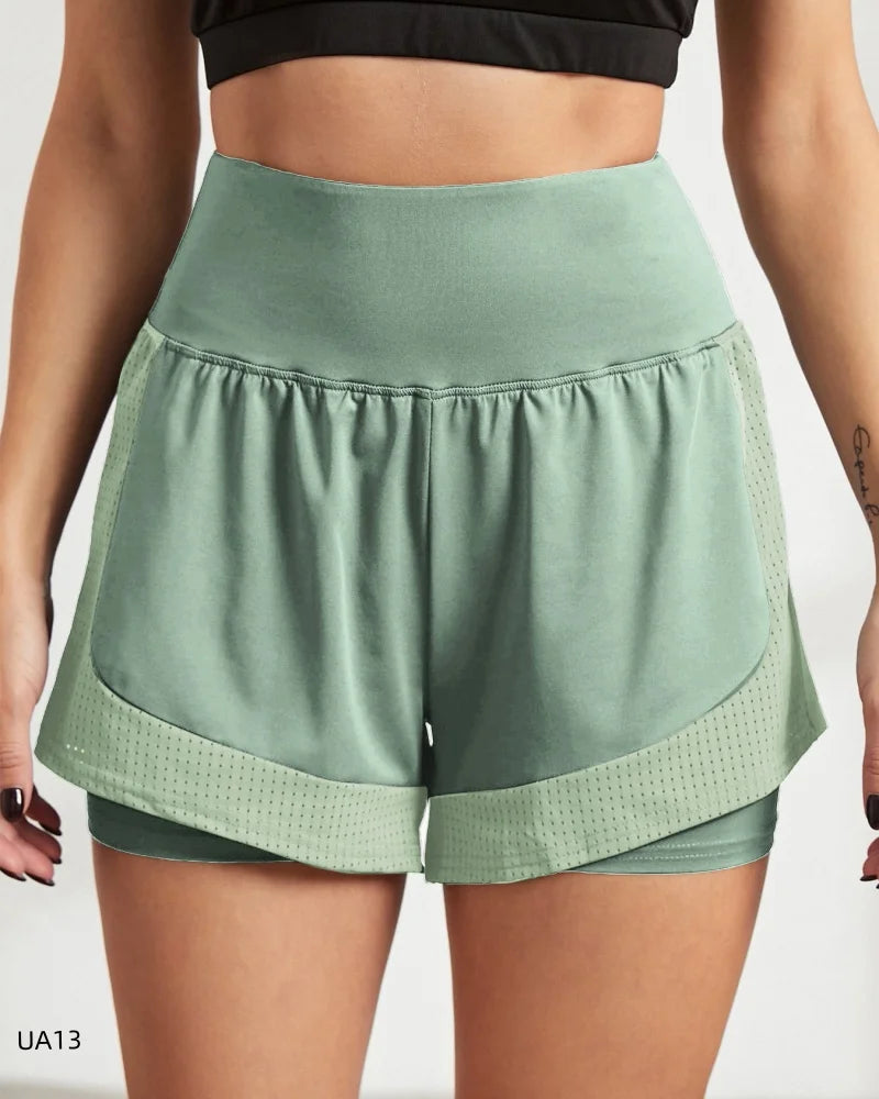 Women's High-Waist Elastic Sports Shorts  2-in-1 Quick-Dry Breathable Yoga Running Training Fitness Shorts