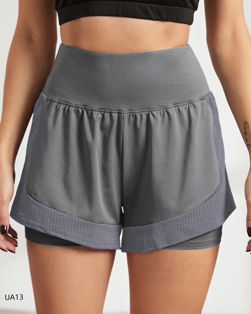 Women's High-Waist Elastic Sports Shorts  2-in-1 Quick-Dry Breathable Yoga Running Training Fitness Shorts