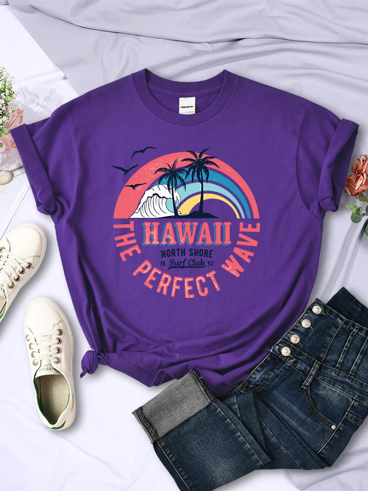 Hawaii The Perfect Wave Womens Tshirt Summer Breathable Casual T Shirt Fashion Soft Tops Hip Hop Oversize Fashion T Shirt Women