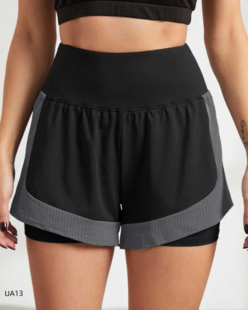 Women's High-Waist Elastic Sports Shorts  2-in-1 Quick-Dry Breathable Yoga Running Training Fitness Shorts